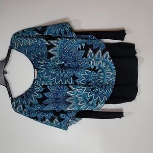 Claudia Richard Black & Blue Top with Poncho layer